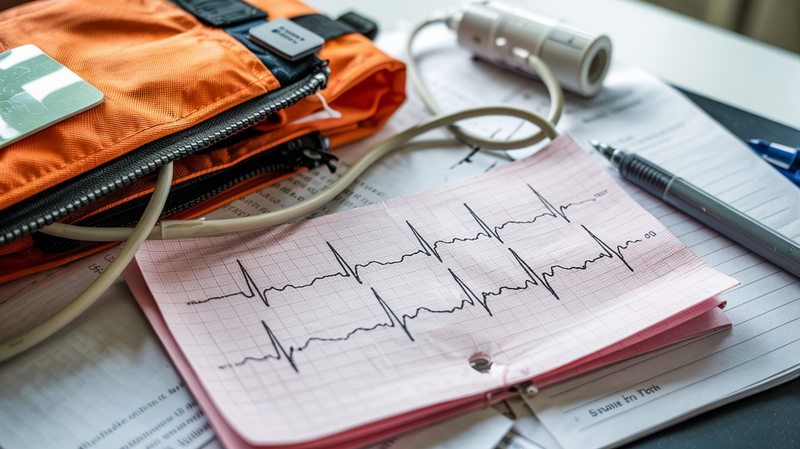 Notfallsanitäter analysiert ein EKG in einer Notfallsituation